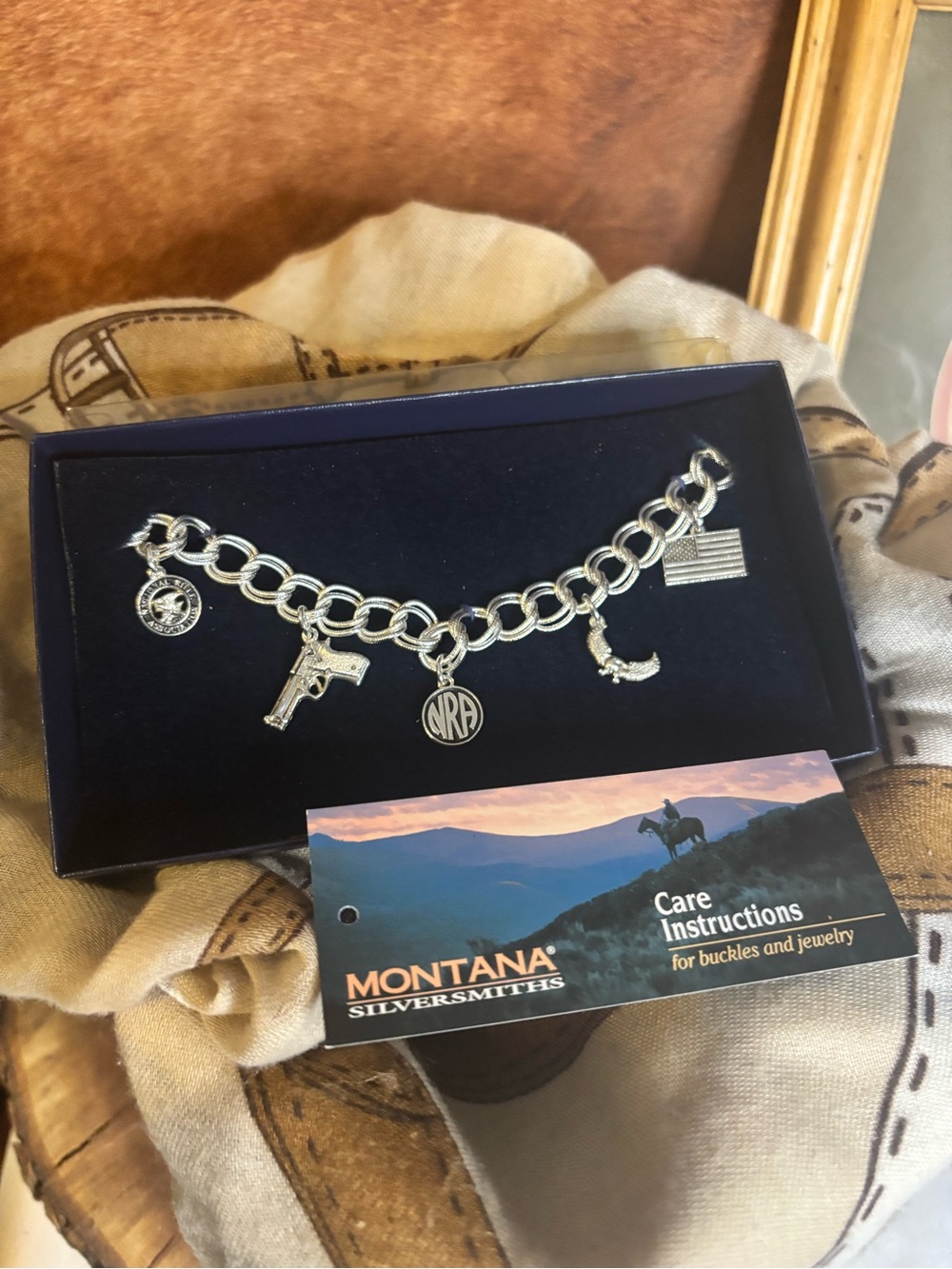 Montana Silversmiths NRA Western Charm Bracelet | Silver Collector Jewelry NIB - Picture 2 of 3